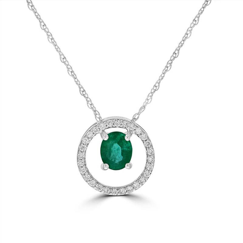 4X5 OVAL EMERALD SURROUNDED BY DIAMONDS PENDANT (CHAIN NOT INCLUDED)