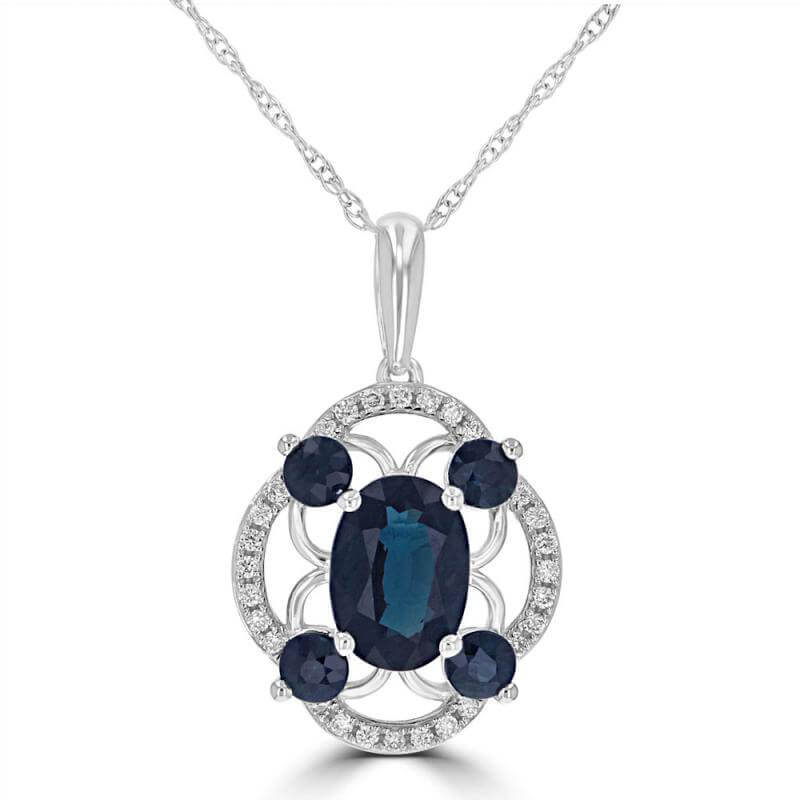5X7 OVAL SAPPHIRE SURROUNDED BY SAPPHIRES AND DIAMONDS PENDANT (CHAIN NOT INCLUDED)