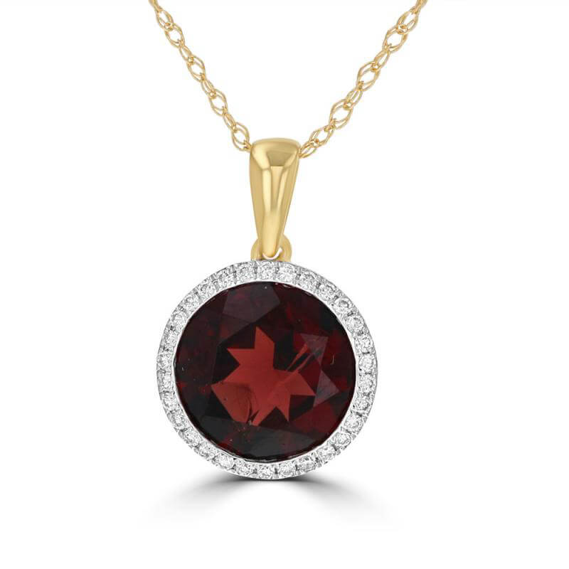 9MM ROUND GARNET HALO PENDANT (CHAIN NOT INCLUDED)