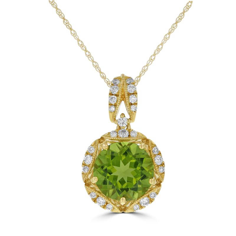 9MM ROUND PERIDOT SURROUNDED BY DIAMONDS PENDANT (CHAIN NOT INCLUDED)
