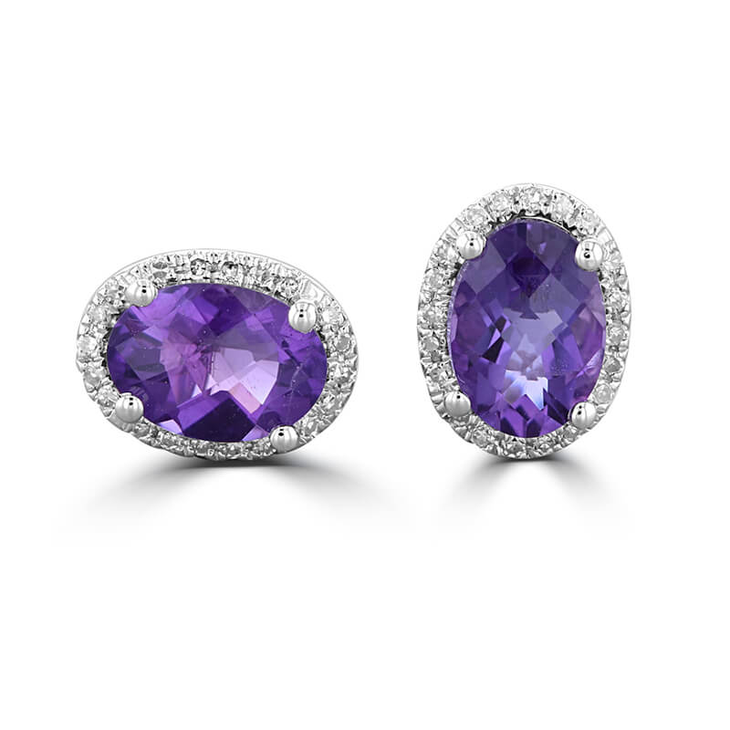 5X7 OVAL CHECKERED AMETHYST HALO EARRINGS