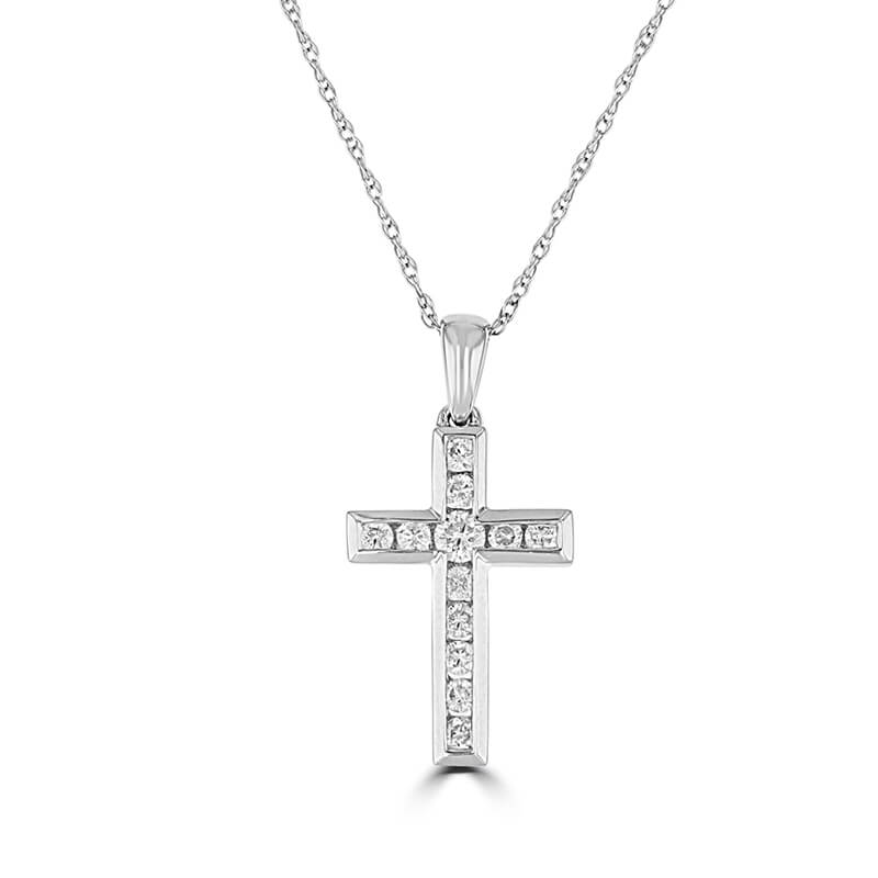 ROUND DIAMOND CHANNEL CROSS PENDANT (CHAIN NOT INCLUDED)