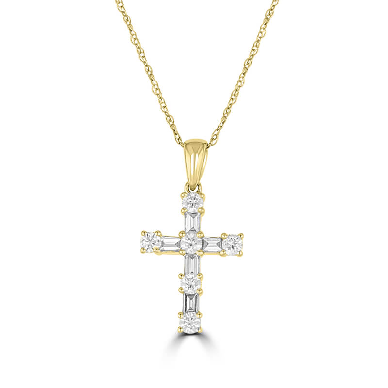 BAGUETTE &amp; ROUND DIAMOND CROSS PENDANT (CHAIN NOT INCLUDED)