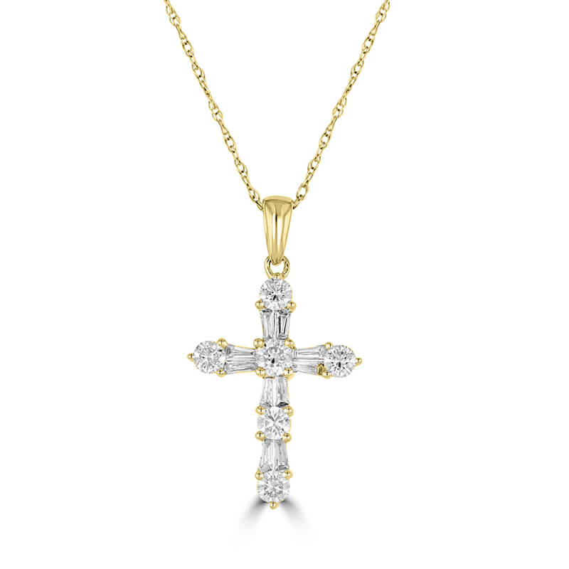 ROUND &amp; BAGUETTE DIAMOND CROSS PENDANT (CHAIN NOT INCLUDED)