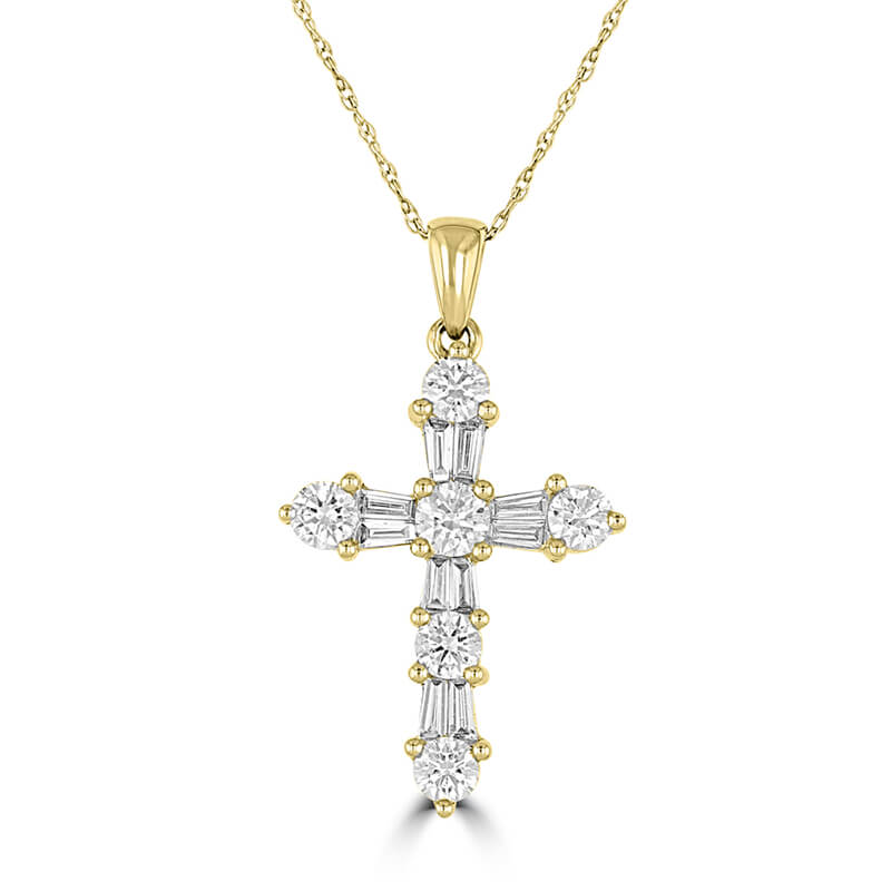 BAGUETTE &amp; ROUND DIAMOND CROSS PENDANT (CHAIN NOT INCLUDED)