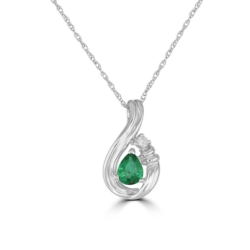 PEAR EMERALD &amp; ROUND DIAMOND PENDANT (CHAIN NOT INCLUDED)