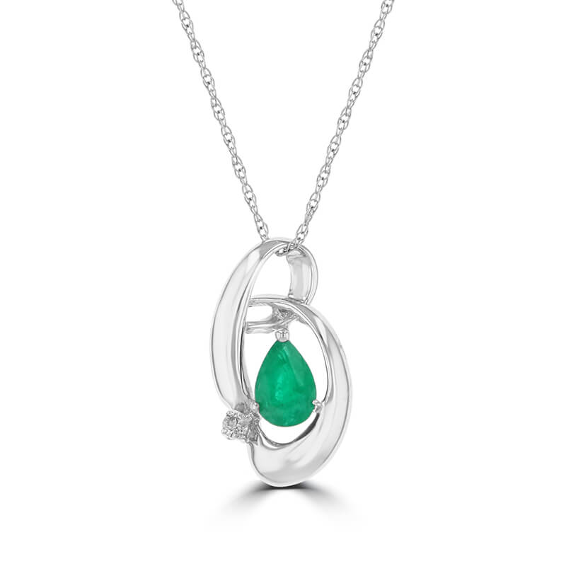 PEAR EMERALD &amp; ONE DIAMOND PENDANT (CHAIN NOT INCLUDED)