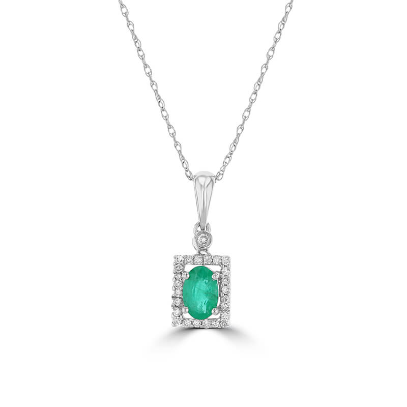 4X6 OVAL EMERALD &amp; ROUND DIAMOND PENDANT (CHAIN NOT INCLUDED)