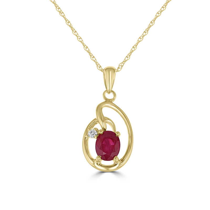 4X5 OVAL RUBY AND ONE ROUND DIAMOND PENDANT (CHAIN NOT INCLUDED)
