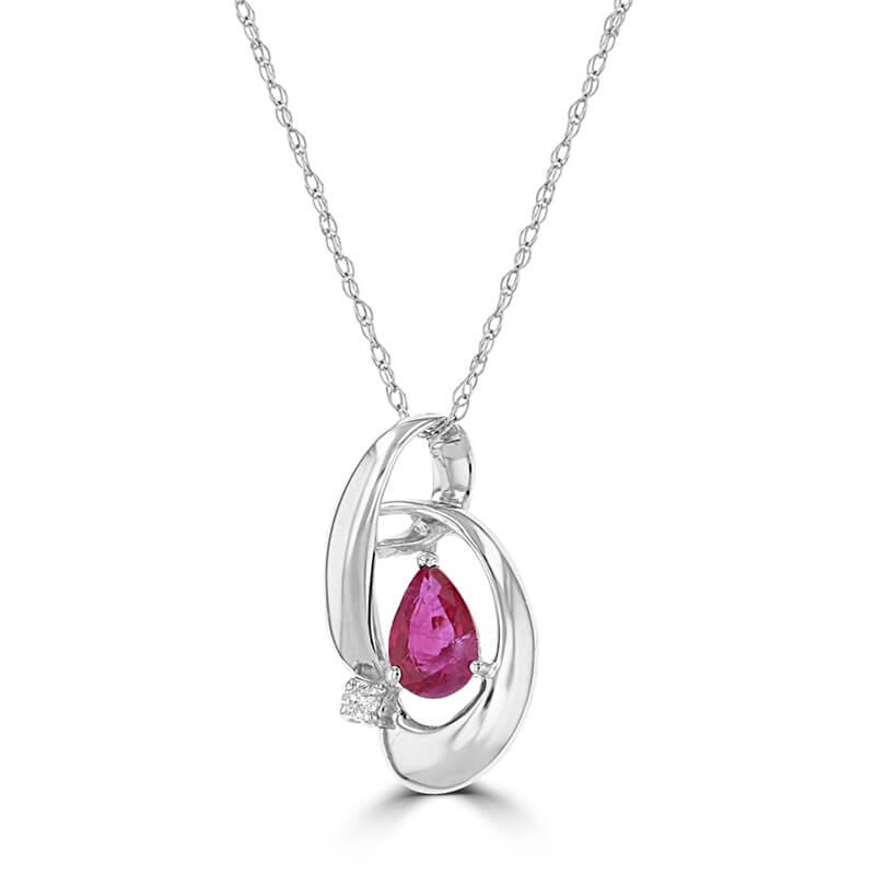 PEAR RUBY &amp; ONE DIAMOND PENDANT (CHAIN NOT INCLUDED)