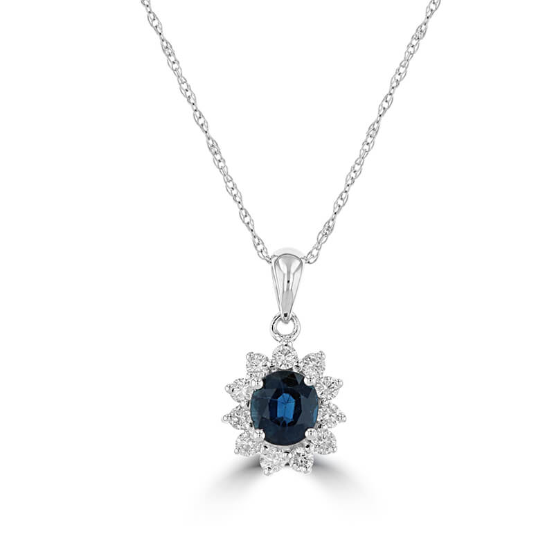 4X5 OVAL SAPPHIRE SURROUNDED BY DIAMOND PENDANT (CHAIN NOT INCLUDED)