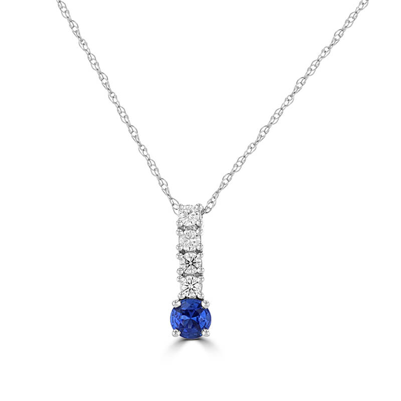 3.5MM ROUND SAPPHIRE &amp; 4 ROUND DIAMOND PENDANT (CHAIN NOT INCLUDED)