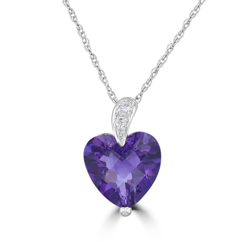 9MM HEART AMETHYST &amp; DIAMOND PENDANT (CHAIN NOT INCLUDED)