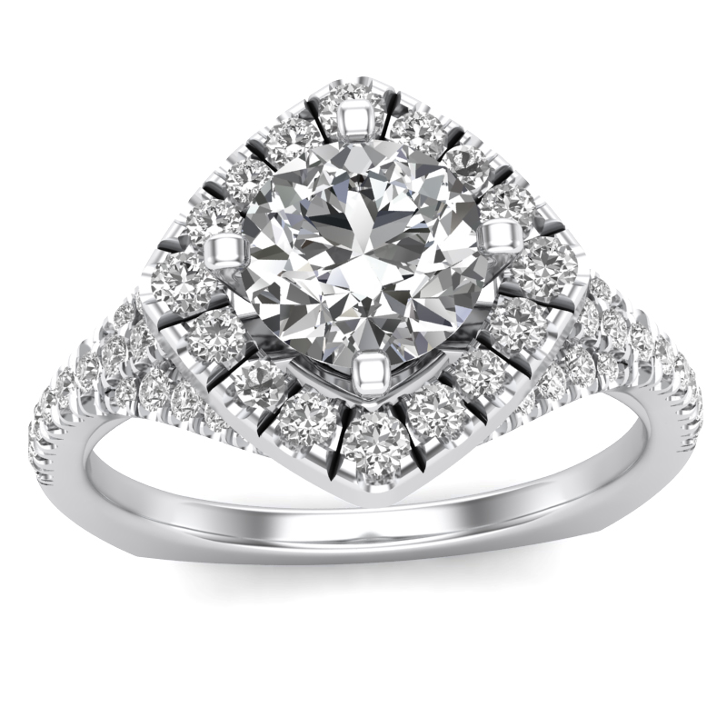 Halo Engagement Ring w/ Adjustable Head - Available in Multiple Sizes. Mountings and engagement rings are often priced without the center stone. Contact us to find out more about this style and what options you have for diamonds and/or stones.
