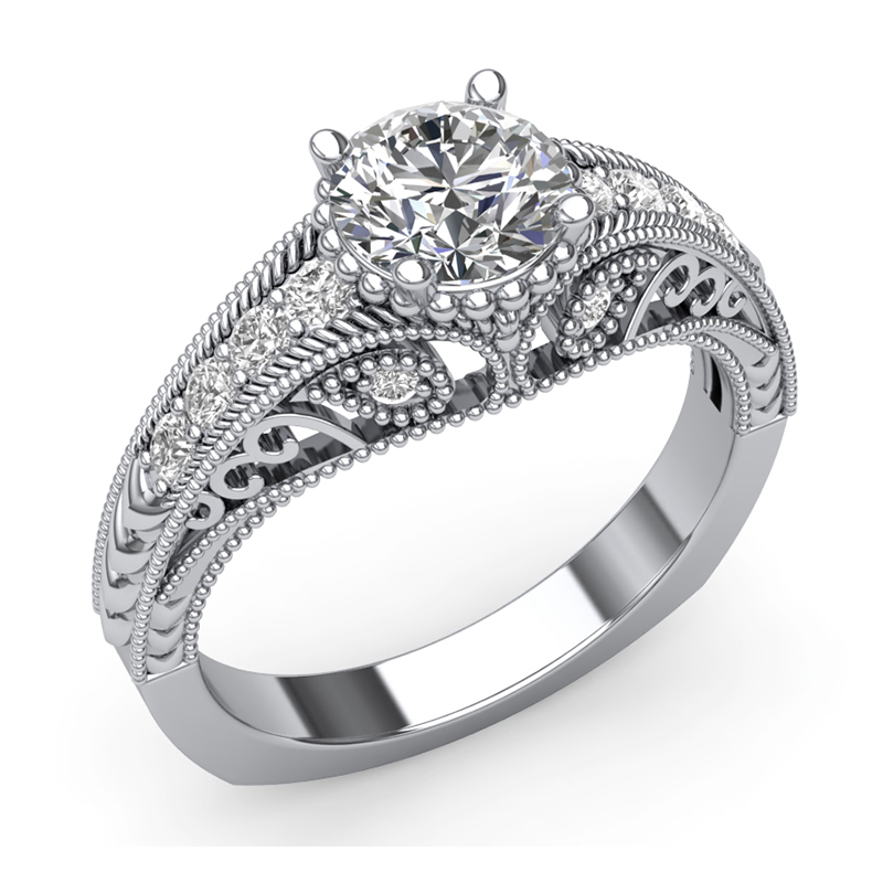 Vintage Diamond Engagement Ring. Mountings and engagement rings are often priced without the center stone. Contact us to find out more about this style and what options you have for diamonds and/or stones.