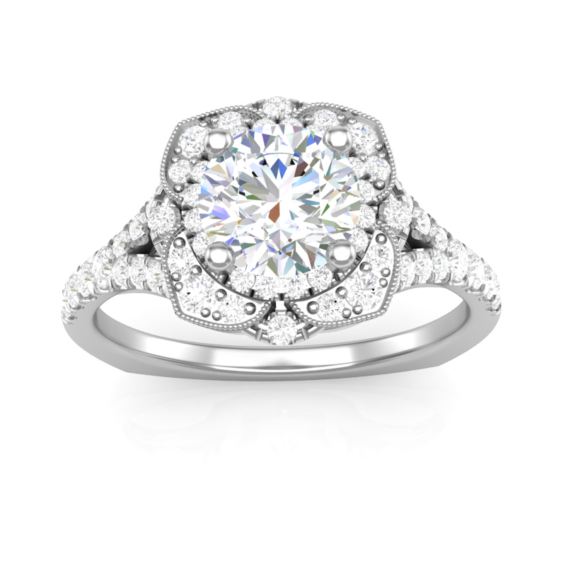 Halo Engagement Ring. Mountings and engagement rings are often priced without the center stone. Contact us to find out more about this style and what options you have for diamonds and/or stones.