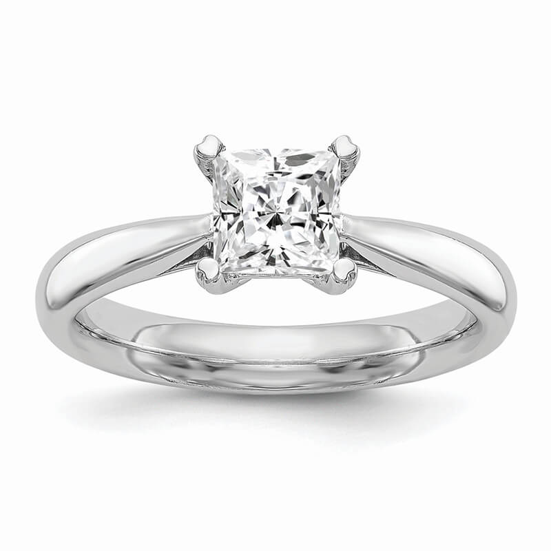 14k White Gold Square Solitaire Engagement Ring Mounting. Mountings and engagement rings are often priced without the center stone. Contact us to find out more about this style and what options you have for diamonds and/or stones.