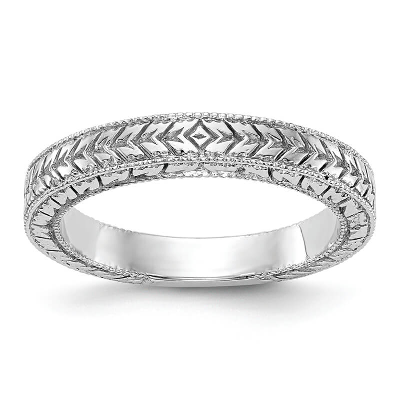 14K White Gold Etched Wedding Band