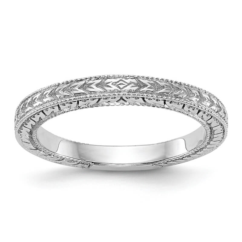 14K White Gold Etched Wedding Band