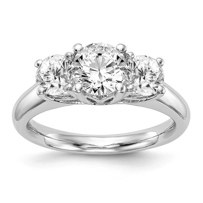 14K White Gold 3-Stone Engagement Mounting. Mountings and engagement rings are often priced without the center stone. Contact us to find out more about this style and what options you have for diamonds and/or stones.