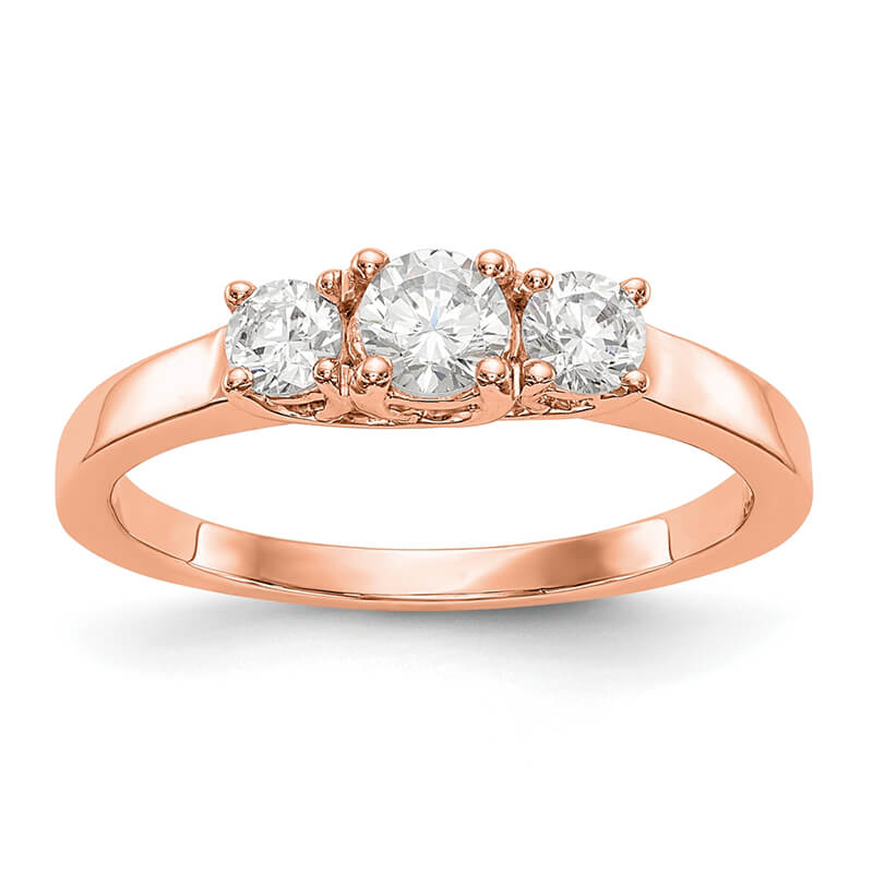 14K Rose Gold 3-Stone Diamond Semi-Mount Engagement Ring