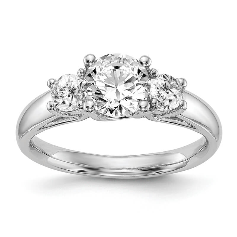 14K White Gold 3-Stone Engagement Mounting. Mountings and engagement rings are often priced without the center stone. Contact us to find out more about this style and what options you have for diamonds and/or stones.