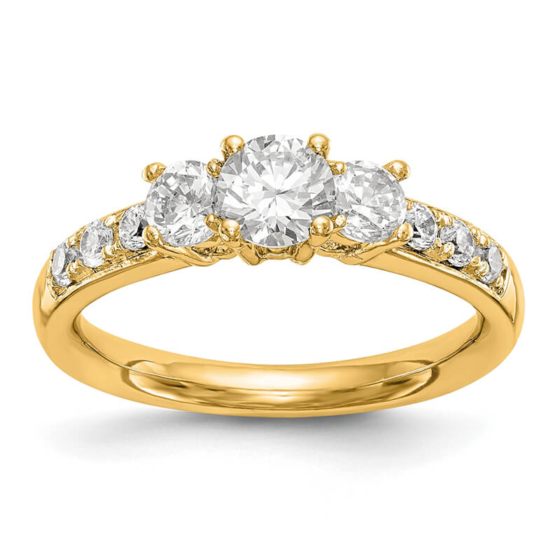 14K Yellow Gold 3-Stone Diamond Semi-Mount Engagement Ring