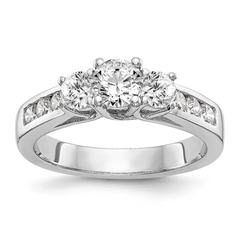 14K White Gold 3-Stone Engagement Ring Mounting. Mountings and engagement rings are often priced without the center stone. Contact us to find out more about this style and what options you have for diamonds and/or stones.