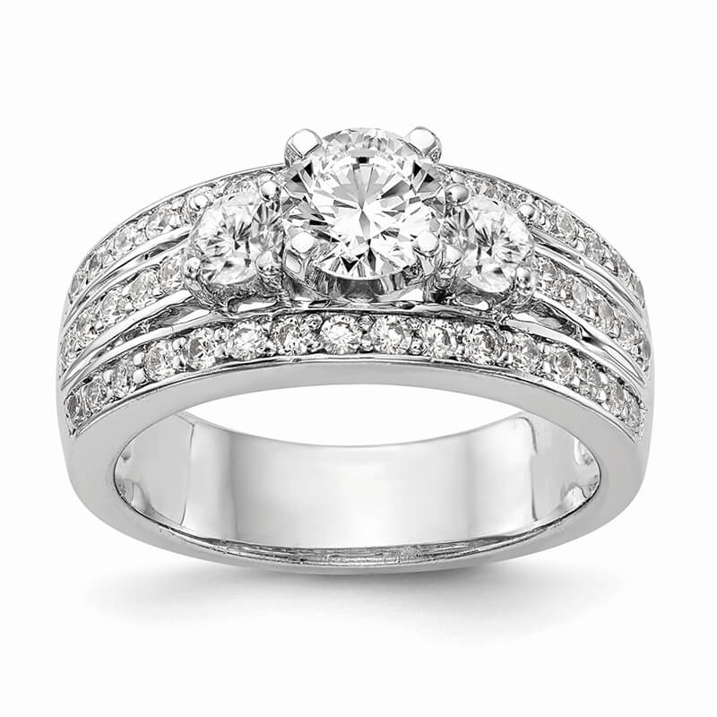 14K White Gold 3-Stone Engagement Ring Mounting. Mountings and engagement rings are often priced without the center stone. Contact us to find out more about this style and what options you have for diamonds and/or stones.
