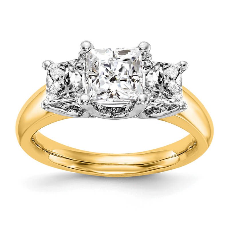 14K Two-tone 3-Stone Engagement Mounting. Mountings and engagement rings are often priced without the center stone. Contact us to find out more about this style and what options you have for diamonds and/or stones.