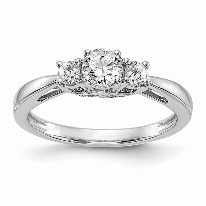 14K White Gold 3-Stone Diamond Semi-Mount Engagement Ring. Mountings and engagement rings are often priced without the center stone. Contact us to find out more about this style and what options you have for diamonds and/or stones.