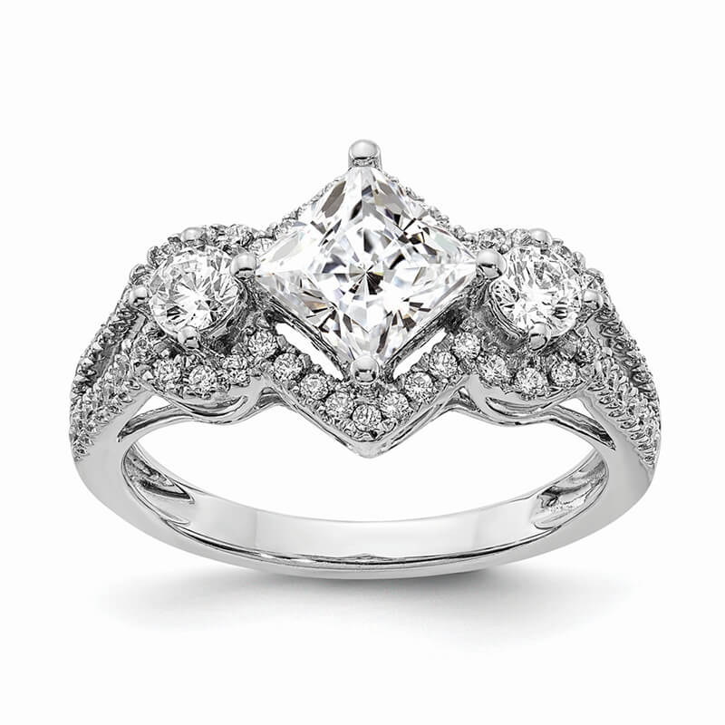 14k White Gold Diamond Semi-Mount 3stone Engagement Ring. Mountings and engagement rings are often priced without the center stone. Contact us to find out more about this style and what options you have for diamonds and/or stones.