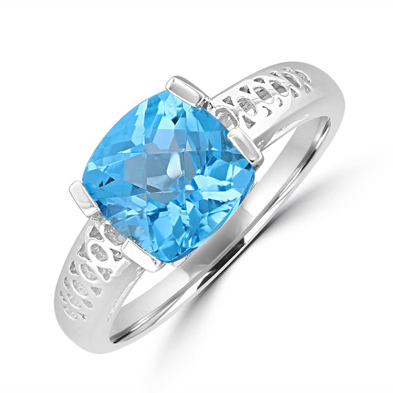 8MM CUSHION CHECKER BLUE TOPAZ RING