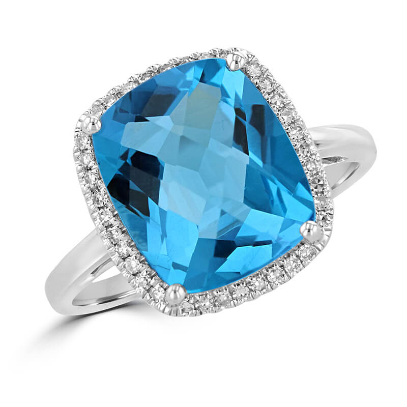 10X12 RECTANGLE CHECKERED BLUE TOPAZ HALO RING