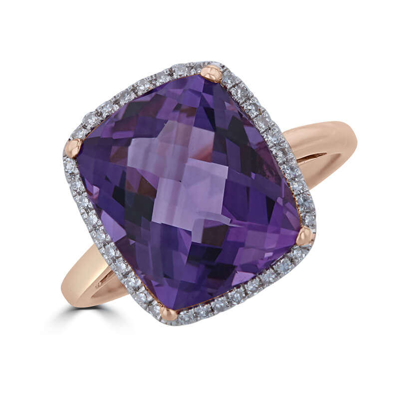 10X12 RECTANGLE CHECKER AMETHYST HALO RING