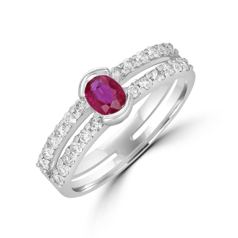 OVAL RUBY H.BEZEL TWOROW DIA RING