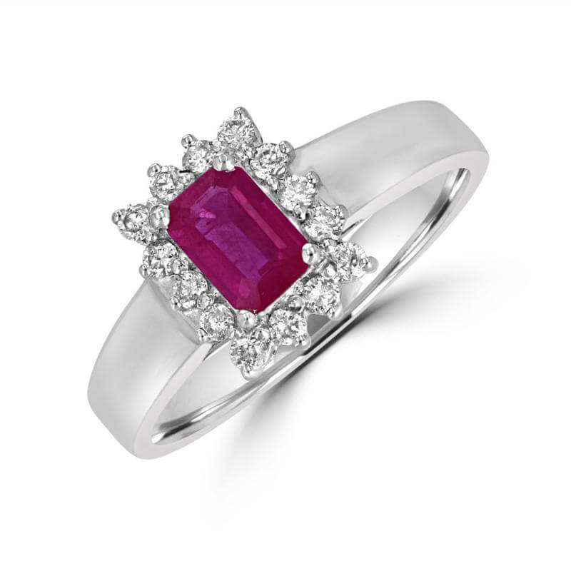 EMERALD CUT RUBY HALO RING