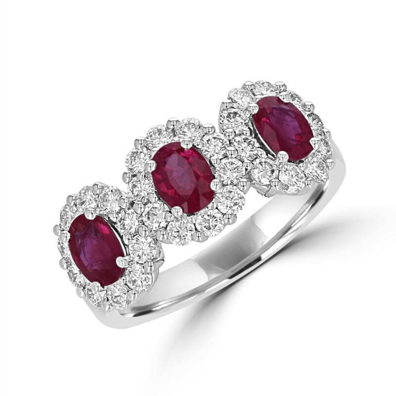 3 OVAL RUBY HALO RING