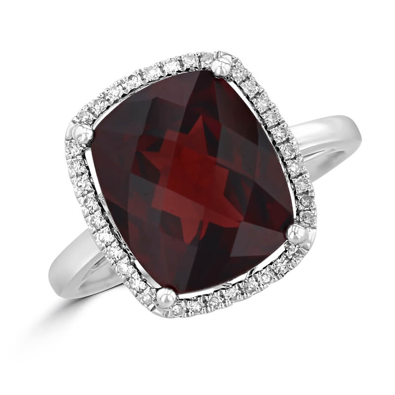 10X12 CHECKERED RECTANGLE GARNET HALO RING
