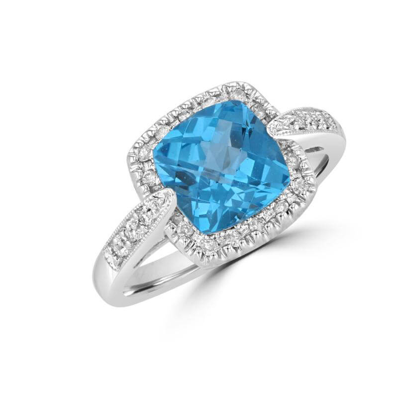 8MM CUSHION CHECKERED BLUE TOPAZ HALO RING