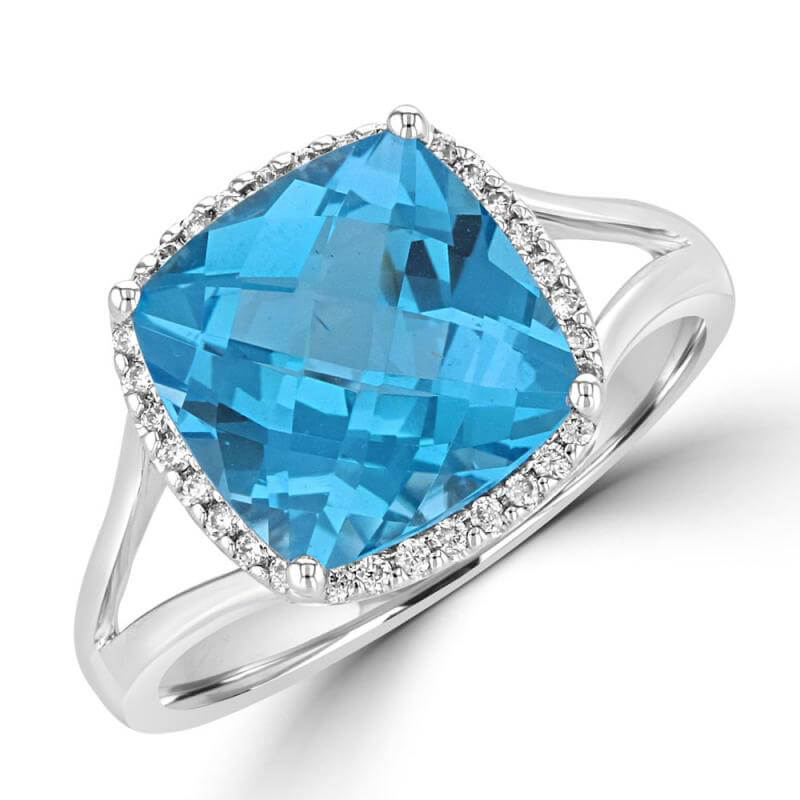 10MM CUSHION BLUE TOPAZ HALO RING