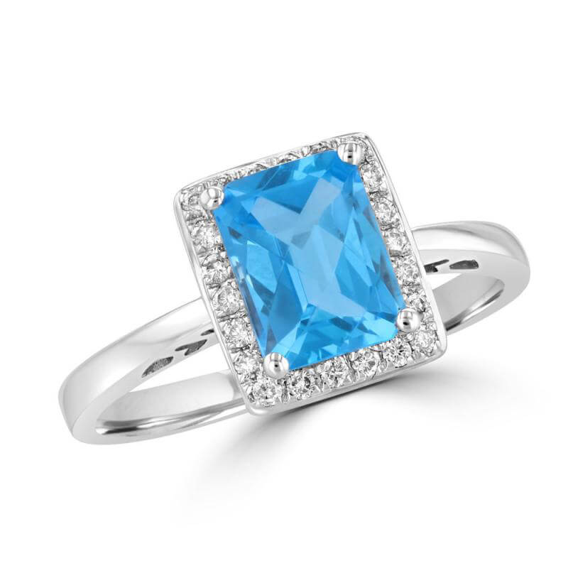 6X8 RECTANGLE CHECKER BLUE TOPAZ HALO RING