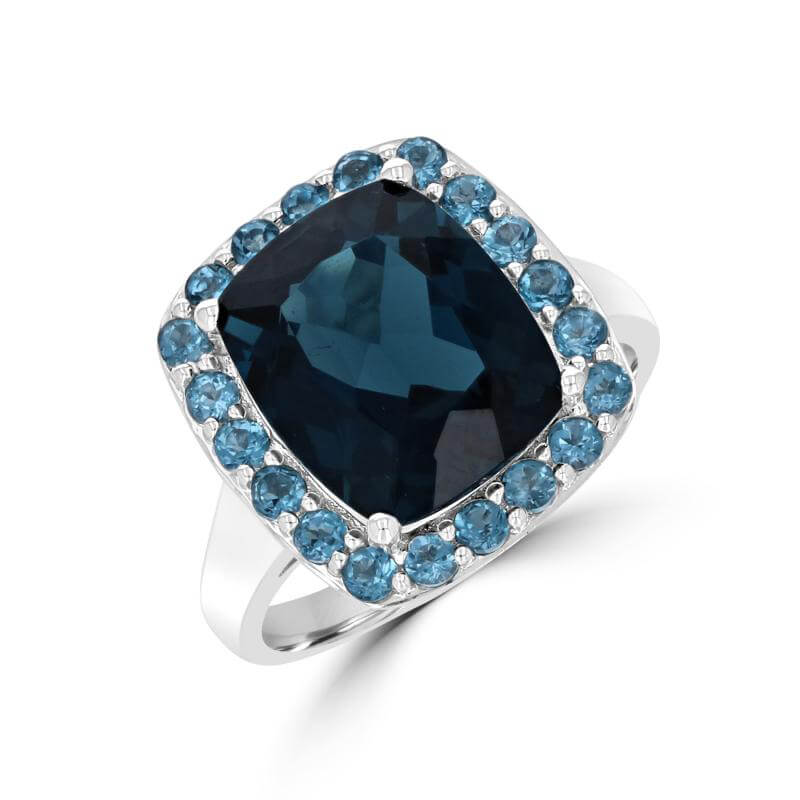10X12 LONDON BLUE TOPAZ SURROUNDED BY SKY BLUE TOPAZ RING