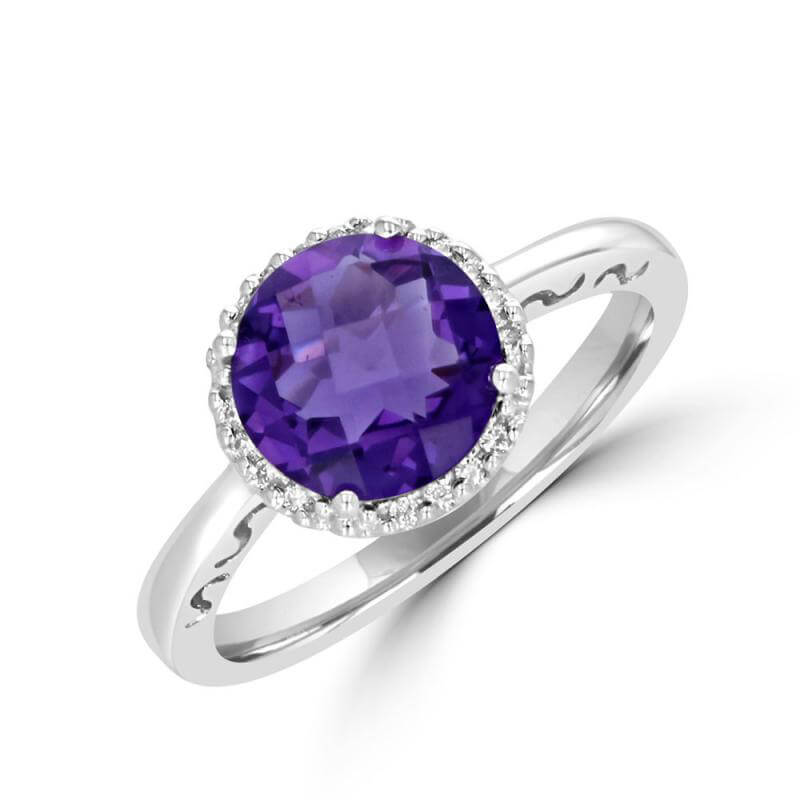 8.5MM ROUND CHECKER AMETHYST HALO RING