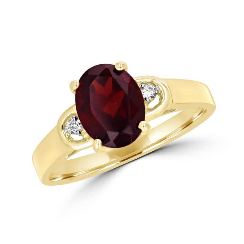 7X9 OVAL GARNET & DIA EACHSIDE RING