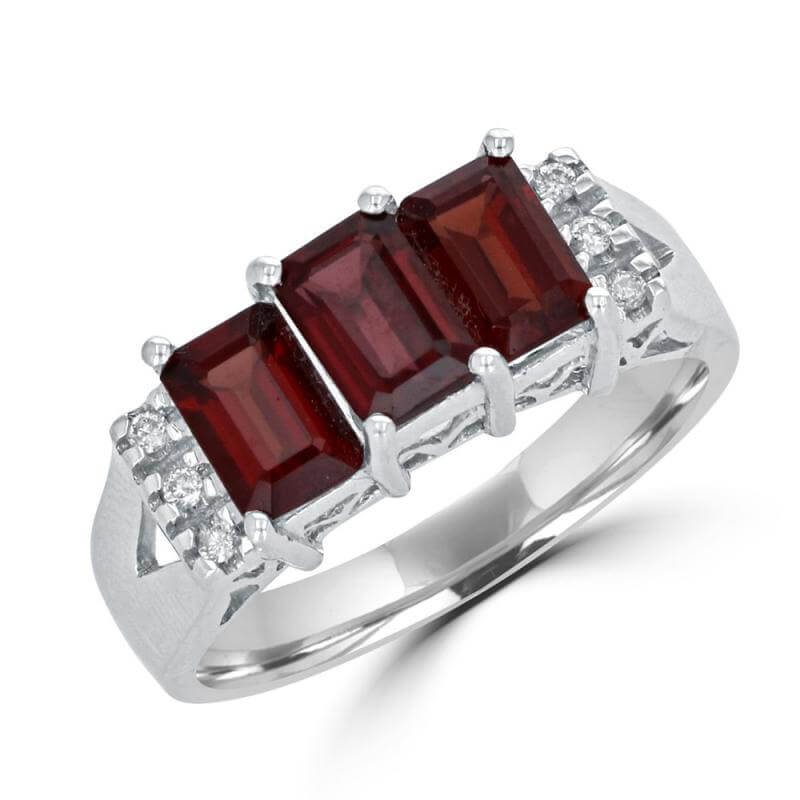 4x6 BAGU GARNET & RND DIA BAND RING