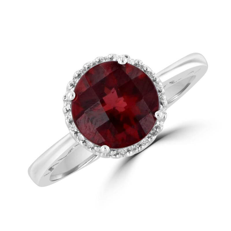 8.5MM ROUND CHECKERED GARNET HALO  RING