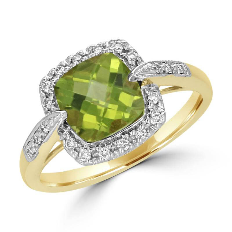 CUSH PERIDOT SURR BY DIA RING 7.5MM