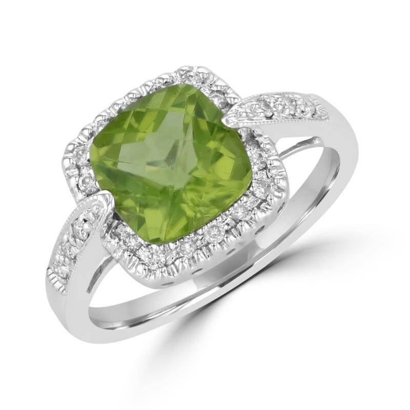 CUSHION CHECKERED PERIDOT HALO RING