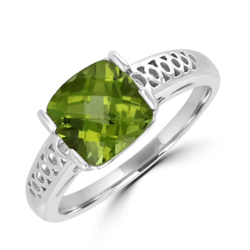8MM CUSHION CHECKERED PERIDOT RING